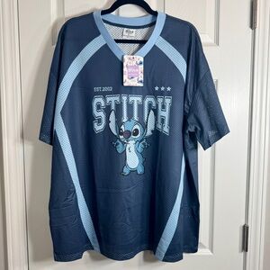NWT. Primark Disney Stitch Blue Mesh Jersey-style tee. Size XL.